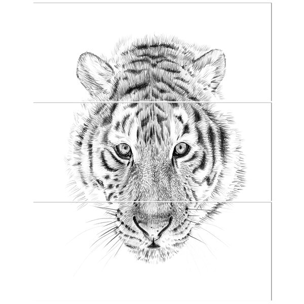 East Urban Home 'Pencil Tiger Sketch in Black and White' Drawing Print